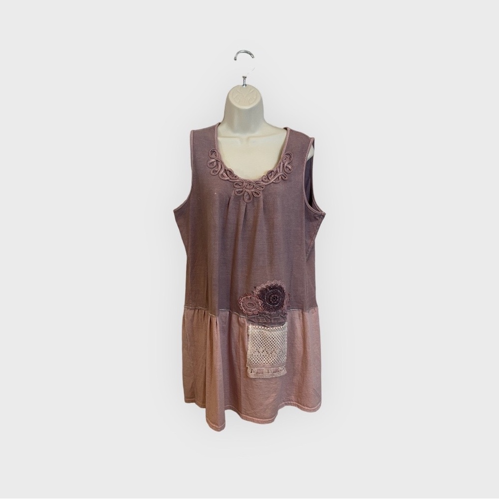 Handcrafted Hand Dyed upcycled sleeveless tunic/mini dress. Brown and blush.